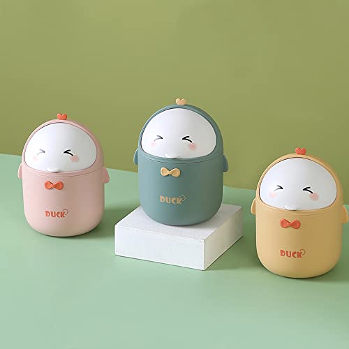 Cute Desktop Trash Can Wastebasket and 120 Trash Bags, Creative Mini Garbage Can with Lid for Countertop Table, Tiny Plastic Storage Bin for Office, Kids Bedroom, 13 * 13 * 18.5cm (Green)
