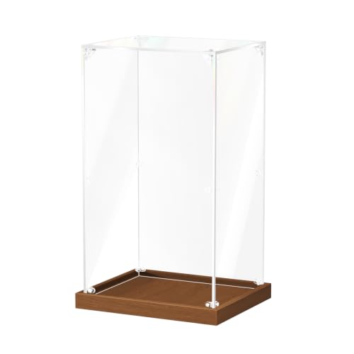 JUJOMAT Acrylic Display Case for Collectibles Clear Acrylic Display Box for Lego Action Figures Doll Hobby, Dustproof Stackable Storage Case, Assembly Required, Walnut Base (10 x 10 x 16 inches) - color: Walnut, size: 10 x 10 x 16 inches