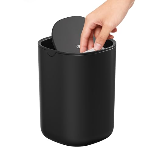 Cesun Mini Desktop Trash Can with Swing Lid, 0.4 Gallon Small Desk Trash Can, Countertop Wastebasket, Modern Tiny Tabletop Bin for Home Office, Makeup Area, or Car Interior (Black) - color: Black