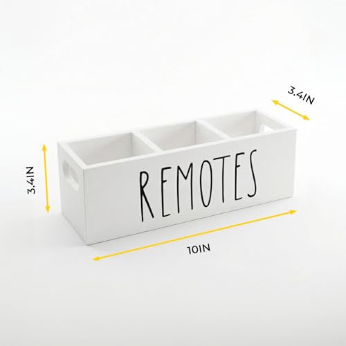 Remote Control Holder, Farmhouse Remote Storage Caddy, Bedside TV Controller Box, Rustic Wood Media Organizer Tray for Home Bedroom Table (White) - color: White