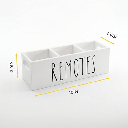 Remote Control Holder, Farmhouse Remote Storage Caddy, Bedside TV Controller Box, Rustic Wood Media Organizer Tray for Home Bedroom Table (White) - color: White