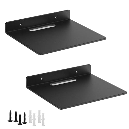 Small Floating Shelf –3mm Thick, 6.5 inch, Wall Shelf, Metal Floating Shelves for Echo, Cameras, Small Speaker, Wall Shelves for Bathroom, Living Room, Bedroom (Black 2 pcs) - color: Black 2 Pcs