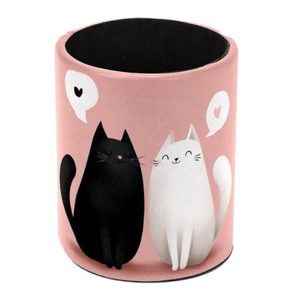 Black and White Cats Pen Holder Pencil Organizer for Desk, 3.1” x 3.1” x 3.9” Pencil Cup Office Supplies, Large Capacity Cute Pen and Makeup Brush Holder for Home, School, Desktop - color: Black and White Cats