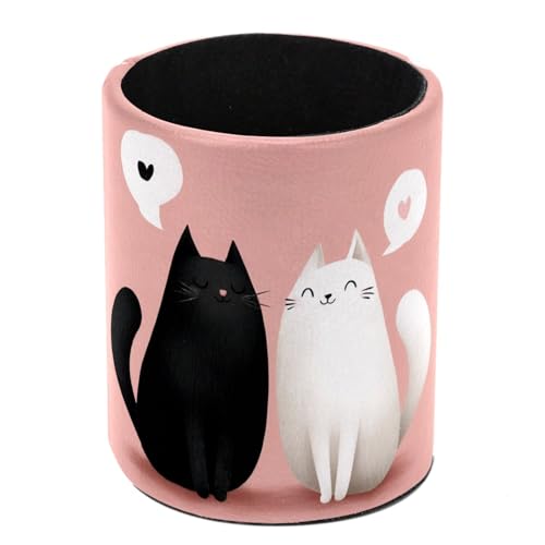 Black and White Cats Pen Holder Pencil Organizer for Desk, 3.1” x 3.1” x 3.9” Pencil Cup Office Supplies, Large Capacity Cute Pen and Makeup Brush Holder for Home, School, Desktop - color: Black and White Cats