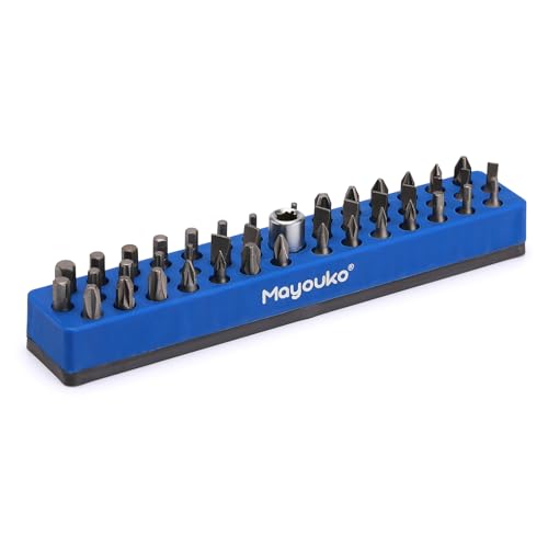 Mayouko 1/4" Magnetic Hex Bit Holder Rack Organizer, 43 Holes, 1/4-Inch Drill Bit Holder, Blue, 2 Racks, Magnetic Bit Holder with Magnet Base for Screwdriver Bits - color: Blue-2packs