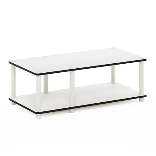 Furinno JUST TV Stand, 2-Tier No Tools Mid Entertainment Center with Open Shelf, TV Console for TV up to 46 Inch with Tubes, for Living Room, Bedroom, White - color: White/White, size: Mid 31.5"(W)x10.9"(H)x15.6"(D)