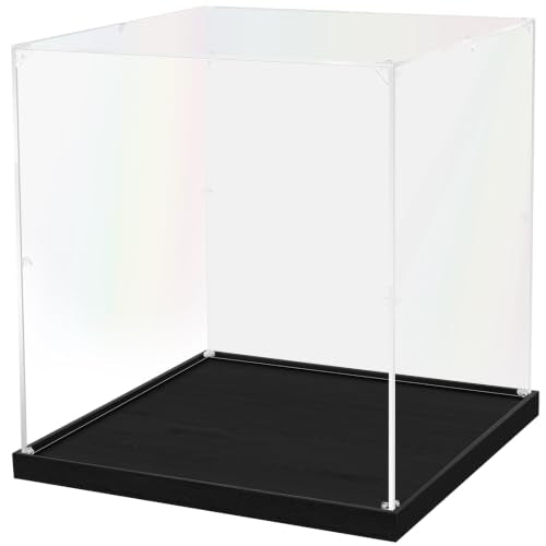 JUJOMAT Acrylic Display Case for Collectibles Clear Acrylic Display Box for Lego Action Figures Doll Hobby, Dustproof Stackable Storage Case, Assembly Required, Black Base (14 x 14 x 15 inches) - color: Black, size: 14 x 14 x 15 inches