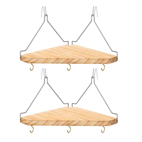 Fabric Wall Cubicle Corner Shelf with Hooks for Work Decor, Wooden Cubicle Organizer Storage Shelf with Hangers Cubicle Accessories for Women Men Desk, 2 Pack