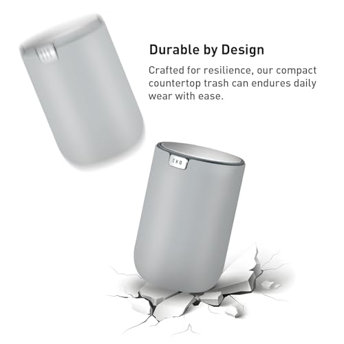 EKO Mini Desk Trash Can with Swing-Top Lid 0.4 Gallon Small Table Round Wastebasket for Office, Home, Car (Grey) - color: Grey, size: 1.5 Liters