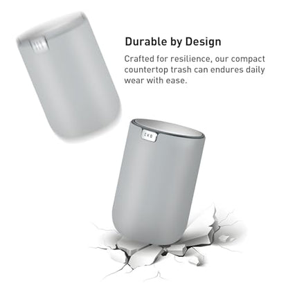 EKO Mini Desk Trash Can with Swing-Top Lid 0.4 Gallon Small Table Round Wastebasket for Office, Home, Car (Grey) - color: Grey, size: 1.5 Liters