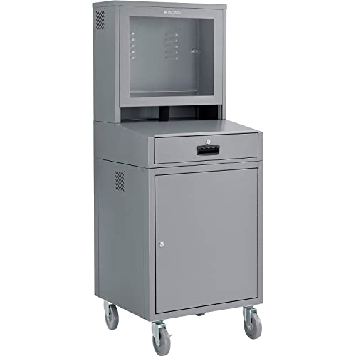 Global Industrial Mobile Security LCD Computer Cabinet Enclosure, Gray | For 24" Diagonal Monitors, Steel Construction, Powder Coat Finish, 24-1/2"W x 22-1/2"D x 62-3/4"H, Unassembled - color: Grey