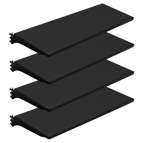 NectaCol 4 Packs Gondola Shelves 35 1/4”L x 11 1/2”W for Industrial Grade Black Pegboard Display Rack，4 Shelves for Gondola Units, Extra 8 Pieces Supply Arms, Black - size: 4 Units - Shelves - Black