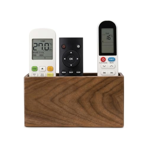 Remote Holder Hole-Free, Self-Adhesive Storage Wooden Box Large | Wall Mounted or Desk Mounted Container for Remote Phone Pencil Stationery Accessories Placement - size: Large