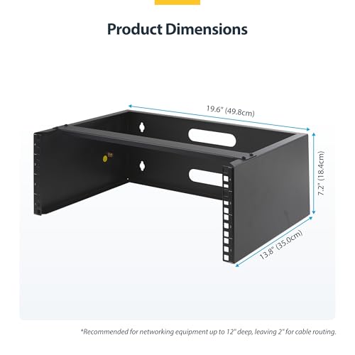 StarTech.com 4U Wall Mount Network Rack - 14 Inch Deep (Low Profile) - 19" Patch Panel Bracket for Shallow Server and IT Equipment, Network Switches - 44lbs/20kg Weight Capacity, Black (WALLMOUNT4) - size: 4U