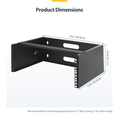 StarTech.com 4U Wall Mount Network Rack - 14 Inch Deep (Low Profile) - 19" Patch Panel Bracket for Shallow Server and IT Equipment, Network Switches - 44lbs/20kg Weight Capacity, Black (WALLMOUNT4) - size: 4U