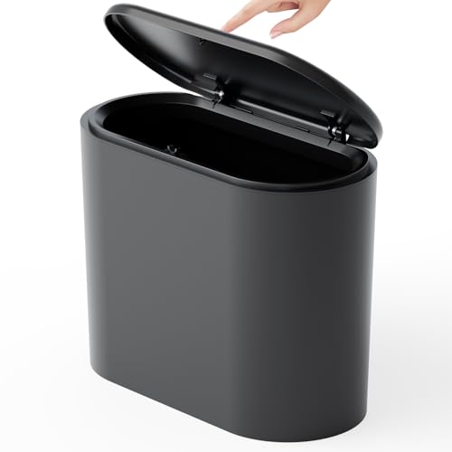 Yieach 3.17 Gallon Thin Small Black Bathroom Trash Can with Lid,12L Small Pet/Dog Proof Slim Trashcan and Skinny Covered Trash Can,Plastic Covered Wastebasket,Garbage Can for Kitchen,Office,RV,Bedroom - color: Black, style: Pack of 1