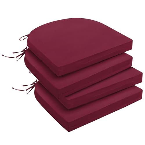 downluxe Outdoor Chair Cushions Set of 4 for Patio Furniture, Water-Resistant Patio Chair Cushions with Ties, High Density Foam Outdoor Seat Cushion, 17" X 16" X 2", Burgundy - color: Burgundy, size: 17x16x2 Inch (Pack of 4)
