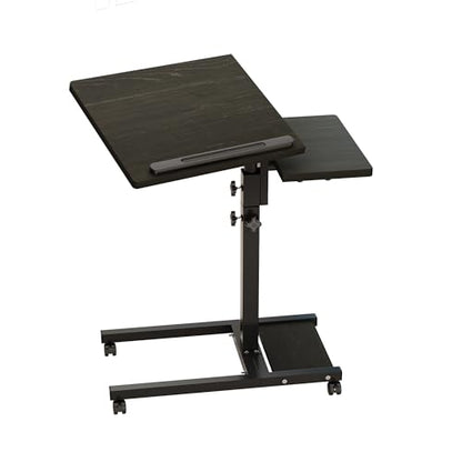 LINGMI Mobile Height Adjustable Laptop Desk with Mouse Pad, Portable Laptop Desk Rolling Tiltable Table with Small Side Table for Couch,Rolling Computer Stand - color: Dekuwood Black