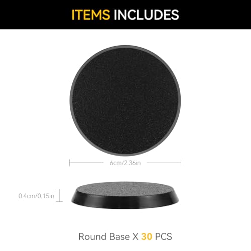 30PCS 60mm/2.36inch Textured Plastic Black Round Miniature Bases, Model Base for Gaming Miniatures or Wargames Table Top Games - color: 60mm-30pcs-black