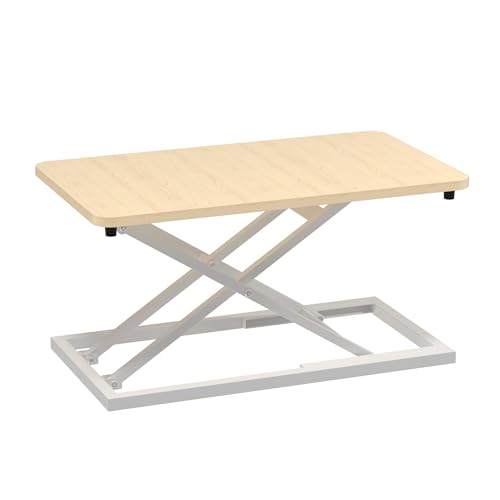 Decoholic Light Wood Small Single 24 inch Scissors Lift Keyboard and Mouse Riser ,Height Adjustable Standing Desk Converter,for Ergonomic Sit Stand Workstations (24 inch NW)