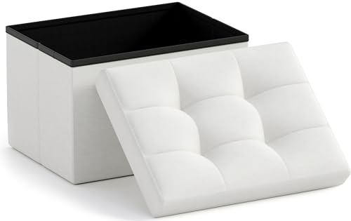Ornavo Home Small Storage Ottoman Foldable Collapsible Rectangle Linen Ottoman Foot Rest Stool Seat, for Living Room, Bedroom, Home Office, Dorm - 12 x 16 x 12, White - color: White