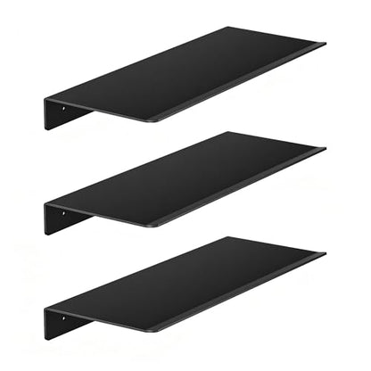 Metal Floating Wall Shelves - Small Wall Mounted Display Shelf for Collectibles, Mini Hanging Shelves Set for Bathroom, Bedroom, Kitchen & Living Room Decor (Black, 12 in-3 Pcs) - size: 12 IN-3 Pcs