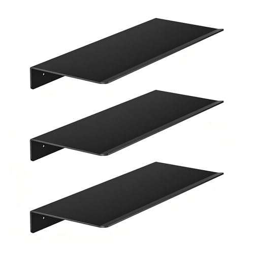 Metal Floating Wall Shelves - Small Wall Mounted Display Shelf for Collectibles, Mini Hanging Shelves Set for Bathroom, Bedroom, Kitchen & Living Room Decor (Black, 12 in-3 Pcs) - size: 12 IN-3 Pcs
