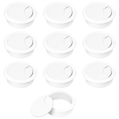 2" Spring Desk Grommet, JTemgle Plastic Cable Hole Cover Computer Table Cord Wire Organizer Caps Desktop Cord Management for Home Office TV Stands Tabletops - White, 10 Pcs - color: White, size: 2" / 50mm