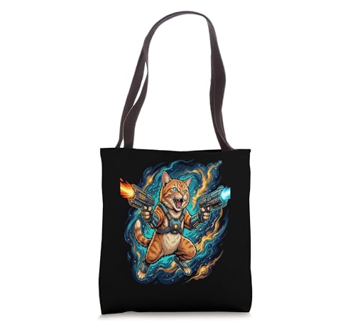 Laser Blaster Space Cat - Funny Cyber Galaxy - Gamer Gift Tote Bag