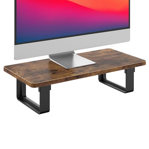 Monitor Stand Riser with 50 LB Capacity, Stable Wood Computer Monitor Stand for Desk Organizers, Anti-slip Computer Riser Monitor Shelf for PC Laptop Notebook Printer Computer iMac, Rustic Brown - color: Rustic Brown