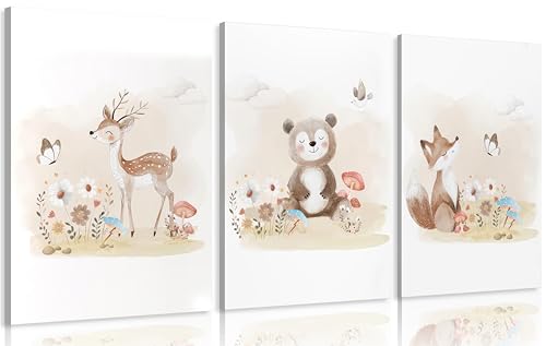 MIZILI Woodland Animal Nursery Canvas Wall Art Wild Watercolor Animals Paintings Pictures Wall Decor Fox Bear Deer Poster Printing Artwork for Boys Room Girls Room Home Decoration - color: Animals-canvas, size: 16"L x 12"W