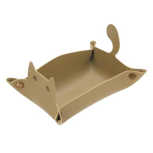 uxcell Leather Valet Tray, Folding Jewelry Tray Organizer Travel Dish Plate Desk Organizer for Women and Men Storage Jewelry Keys Wallet Coin, Beige - color: Beige