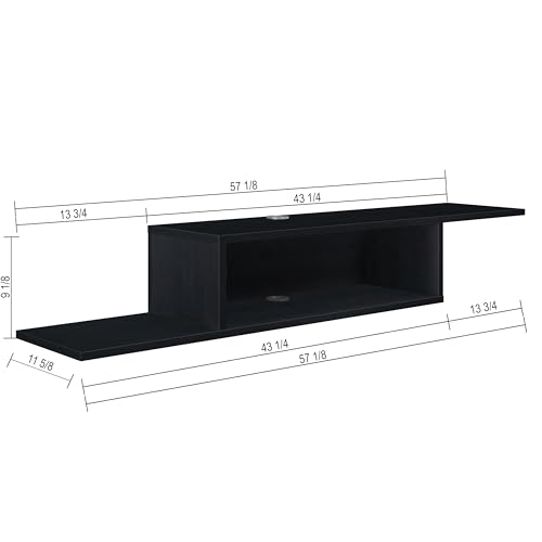 Atelier Mobili Floating TV Stand for Up to 65 Inch TVs – Wall Mounted Floating Shelf for Under TV, Entryway Organizer & Bedroom Vanity – Multi-Purpose Storage & Display Console (Black, 57INCH) - color: Black, size: 57INCH