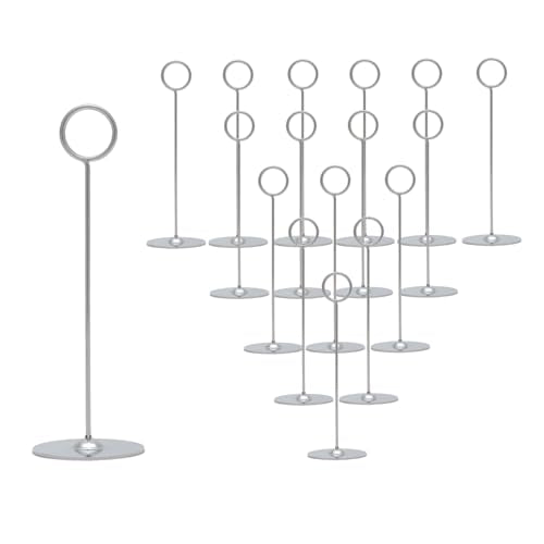 Urban Deco 16 Pieces Table Card Holder 8 inches Silver Place Steel Card holders for Photos, Food Signs, Memo Notes, Weddings, Restaurants, Birthdays. - color: Silver