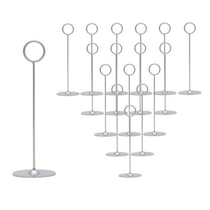 Urban Deco 16 Pieces Table Card Holder 8 inches Silver Place Steel Card holders for Photos, Food Signs, Memo Notes, Weddings, Restaurants, Birthdays. - color: Silver