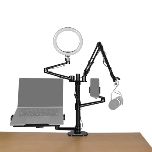 Gator Frameworks 6-in-1 Content Creator and Streaming Desktop Stand Set – Includes Smartphone Clamp, Laptop Clamp, Ring Light, and More! (GFW-STREAMSTAND) - style: Table Mount