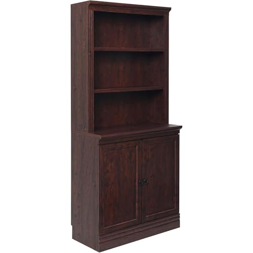 JAHRSTIM Halston Bookcase with Doors, 5-Tier Tall Deep Storage Shelf, Adjustable Shelving Unit Closet Organizer and Storage for Living Room Home Office Bedroom, Modular Deep Bookcase with Doors - color: Dark Cherry, size: Multi-Depth w/Doors