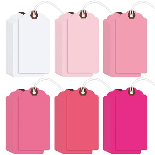 Outus 60 Pcs 4 3/4-in x 2 3/8-in Blank Large Paper Gift Tags with String and Reinforced Eyelet Wire Writable Price Tags Shipping Labels Inventory Labels(Gradient Pink) - color: Gradient Pink, size: Solid Style