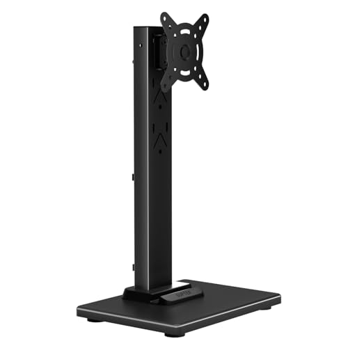 Suptek Single LCD Computer Monitor Free-Standing Desk Stand Mount Riser for 13 Inch to 43 Inch Screen with Swivel, Height Adjustable, Rotation, 50, 75, 100mm VESA Base Stand, Black - size: 13-43in(single)
