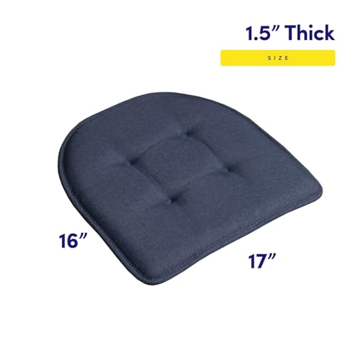 Sweet Home Collection Chair Cushion Memory Foam Pads Tufted Slip Non Skid Rubber Back U-Shaped 17" x 16" Seat Cover, Denim Blue 4 Count - color: Denim Blue, size: 4 Pack, style: Foam Pads