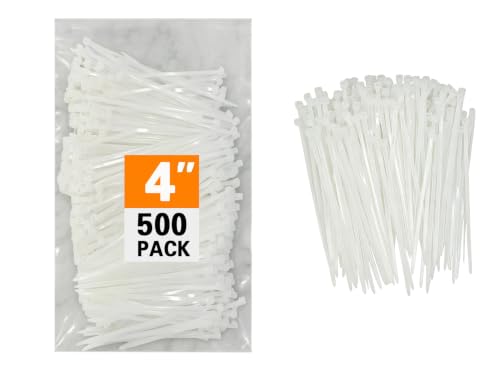 Cable Zip Ties,500 Pack 4 Inch White Zip Ties Heavy Duty Self Locking Zipties Nylon Cord Management Plastic Wire Ties for Indoor,Outdoor,Office,Home,Garden,Workshop (4"White-18LB) - size: 4"White-500PK-18LB