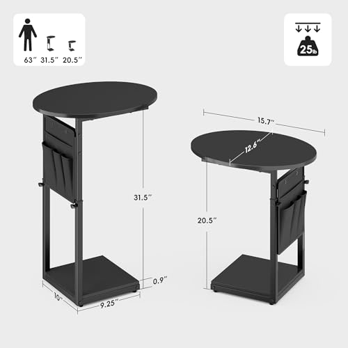 Vagusicc C Shaped End Table, Adjustable Height Small Side Table for Couch and Recliner, 32" Tall Couch Side Table Slide Under Sofa Tray Desk with Storage Bag for Living Room and Bedroom, Black - color: Black, style: Ordinary