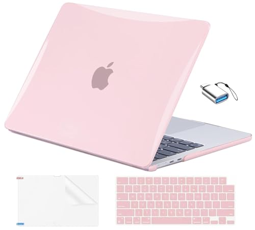 EooCoo Compatible with MacBook Air 13 inch Case M5 2026-2022 M4 M3 M2 Model A3449 A3240 A3113 A2681, Mac Air 13.6 inch Hard Shell & Keyboard Cover & Screen Film & Type-C, Crystal Pink - color: Crystal Pink