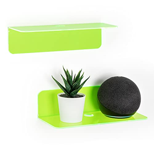 OAPRIRE 9 Inch Floating Wall Shelves Set of 2 - Personalize Expand Wall Space - Acrylic Small Wall Shelf for Bathroom, Bedroom, Living Room, Office, with Cable Clips - Clear Green - color: Green