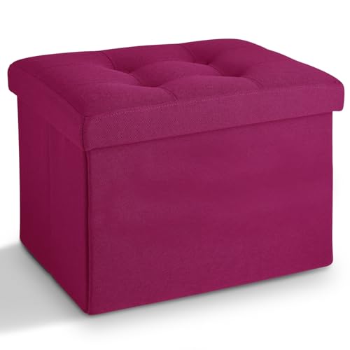 LINMAGCO Small Storage Ottoman Stool Foot Rest Stool Under Desk Stool Short Folding Ottoman Linen Cloth ROSEO 17X13X13IN - color: Roseo(linen), size: 13"D x 17"W x 13"H