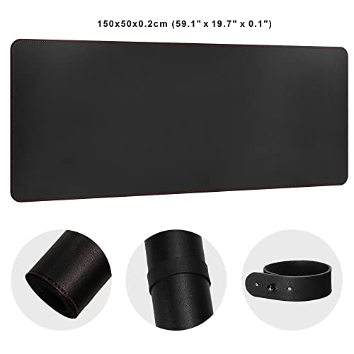 ZORESYN Desk Pad (59.1"x19.7"), PU Leather Desk Blotter Protector, Large Gaming Mousepad Desk Mat - Waterproof Non Slip Base Keyboard Extended Mouse Mat (Black) - color: Black, size: 59.1L x 19.7W inches