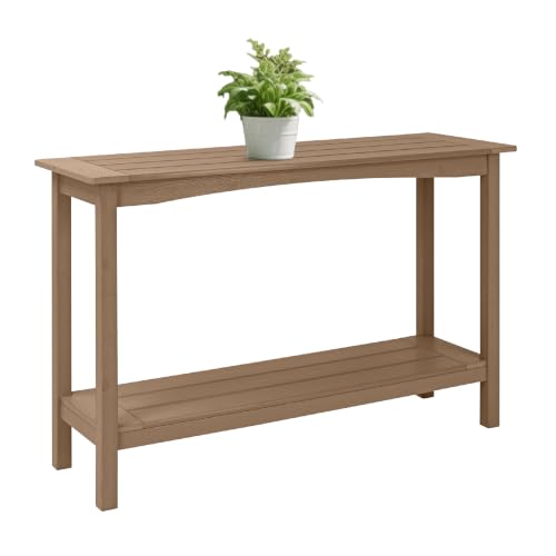 Weatherproof HIPS Outdoor Console Table, 48'' 2-Shelf Side Table Indoor/Outdoor Use, Multifunctional Buffet Table Bar Storage Organizer for Entryway, Patio, Outside Plant Stand Table, Brown - color: Brown