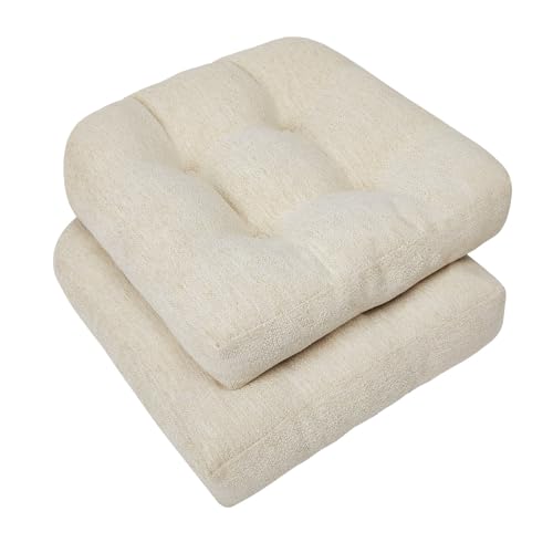 downluxe Chair Cushions for Dining Chairs 2 Pack, Tufted Indoor Chair Pads with Non-Slip Bottom, U-Shaped Kitchen Chair Cushions, 17"x17"x4", Beige - color: Beige, size: 17"x17"x4"(2 Pack)