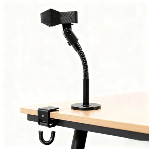 Gooseneck Microphone Stand Desk Mount for Podium,Clip On Microphone Stand,Adjustable,Portable,Long Arm,Flexible Wireless Mic Holder with Clip, in Black