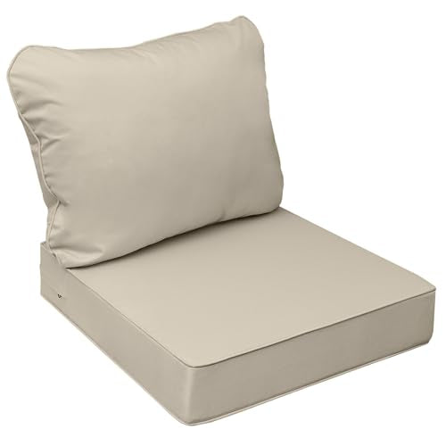 AAAAAcessories Outdoor Seat Cushions for Chairs, Fade-Resistant, Waterproof Patio Furniture Replacement Cushions, 19" x 19" x 3" + 19" x 17", Khaki Beige - color: Khaki Beige, size: 19"x19"x3" / 19"x17"